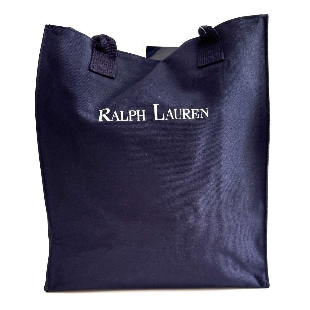 Vintage RALPH LAUREN Blue Canvas Double Handles Travel Bag Beach Tote Bag